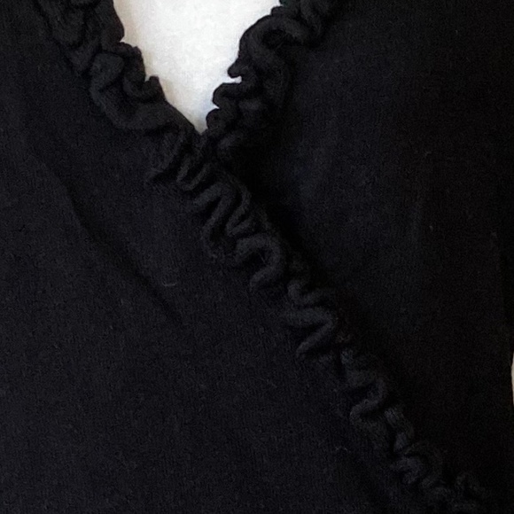 Silk Cashmere Ruffled V Neck with Flower Accent - Picture 3 of 9